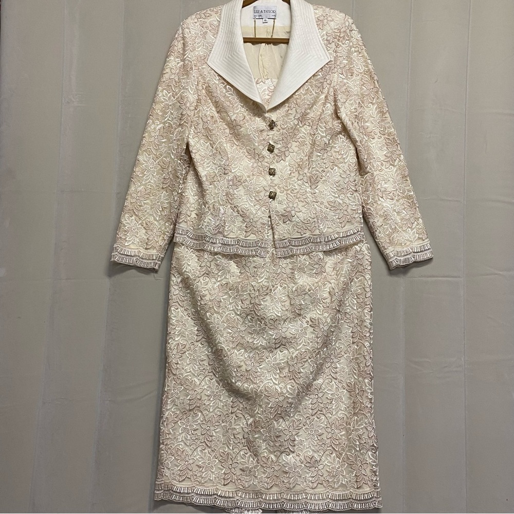 Lily & Taylor Women’s Suit Blazer Skirt Set Brocade Lace Church Wedding Designer